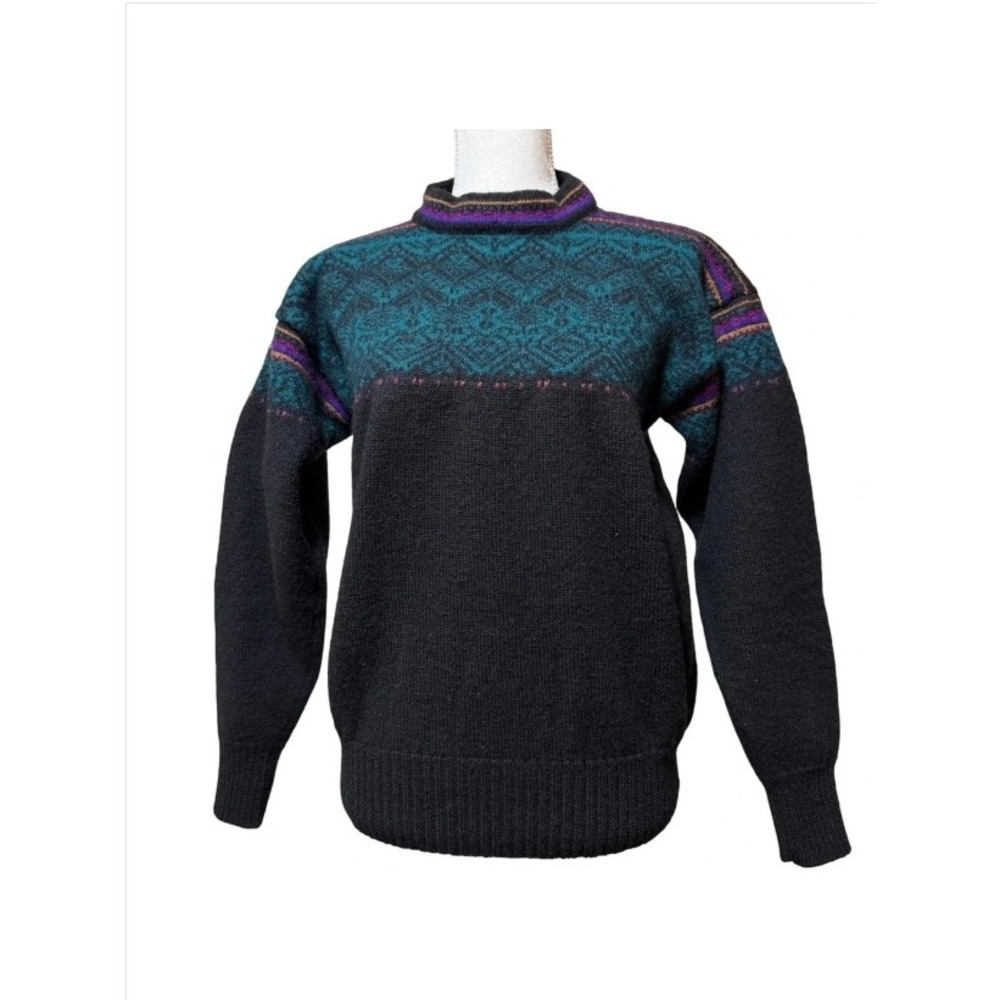 Meister Wool Sz L Mock Neck Fair Isle Geometric Pattern Sweater Vintage
